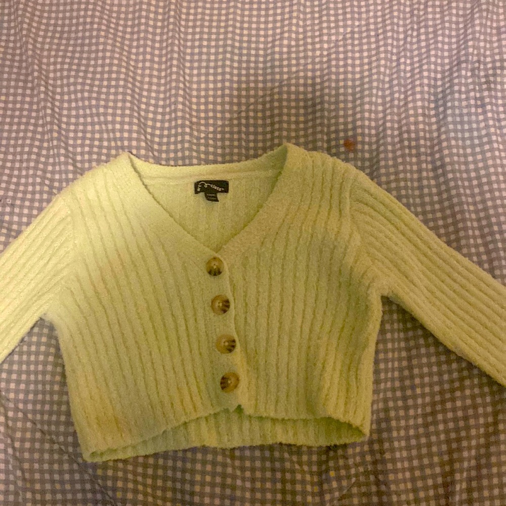 Green cardigan sweater